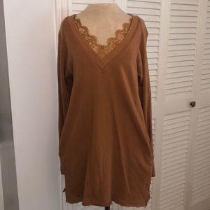 Camel lace sweatshirt dress/blouse